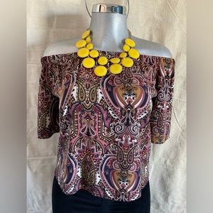 AGACI, Women Off the Shoulder Bohemian style print, Shirt. Sz:Small